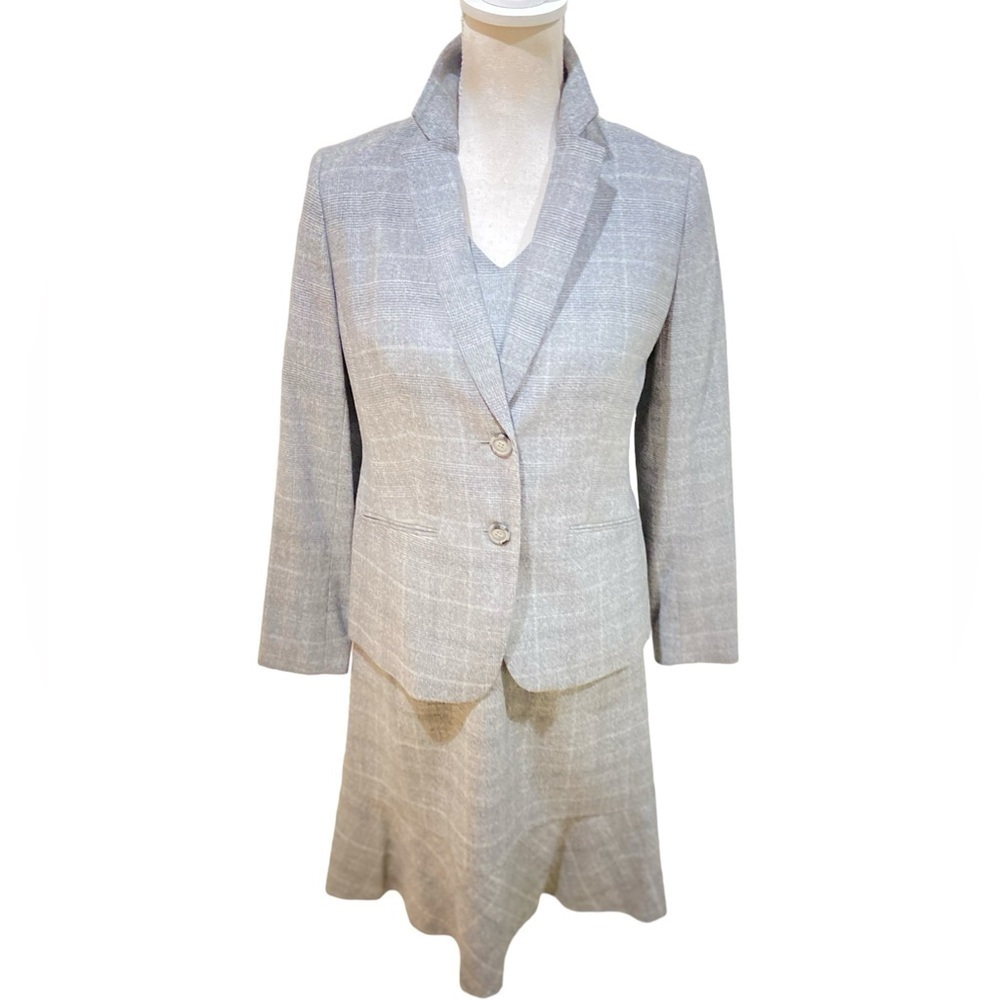 Nwt Talbots Gray Plaid Soft Wool Lined 2 Piece Dress & Jacket Woven Italy 6/8p